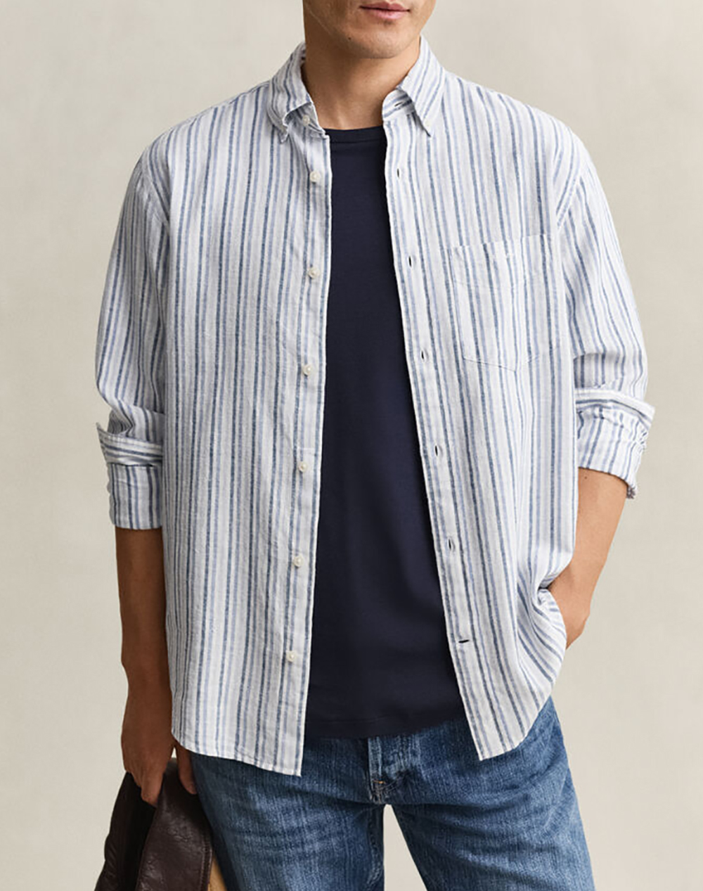 Gant Πουκαμισο Μμ Reg Cotton Linen Stripe Shirt Ανδρας Ρουχα Πουκαμισα Lightblue Βαμβακιλινο 3G3260081 442