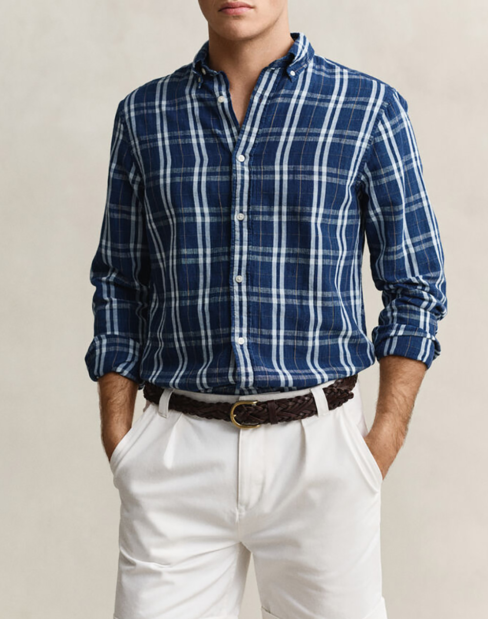 Gant Υποκαμισο Μμ Reg Cotton Linen Indigo Chk Shirt Reg Cotton Linen Indigo Chk Shirt Ανδρας Ρουχα Πουκαμισα Navyblue Βαμβακιλινο 3G3260079 999