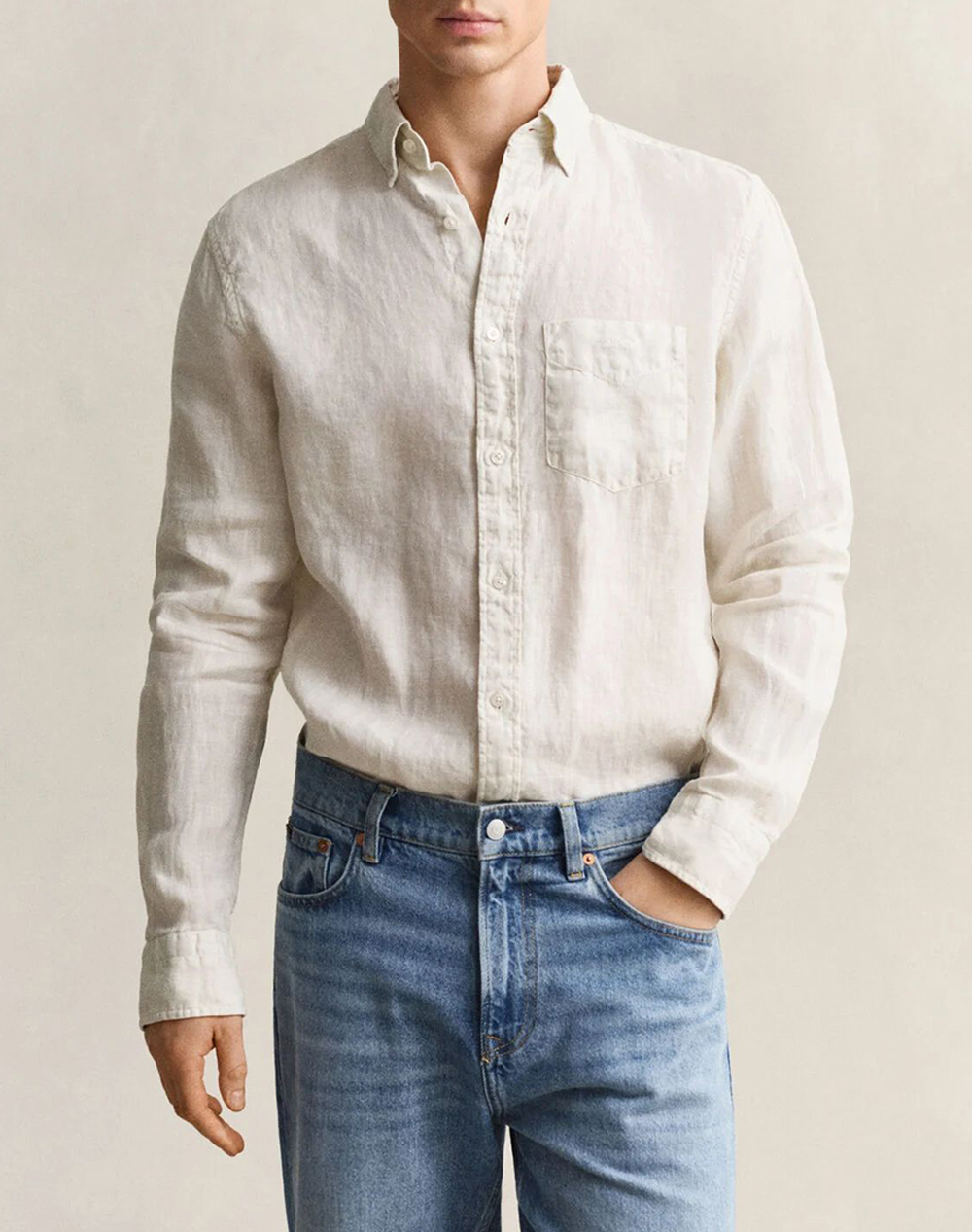 Gant Πουκαμισο Μμ Reg Gmnt Dyed Linen Shirt Ανδρας Ρουχα Πουκαμισα Biege Λινο 3G3240120 214