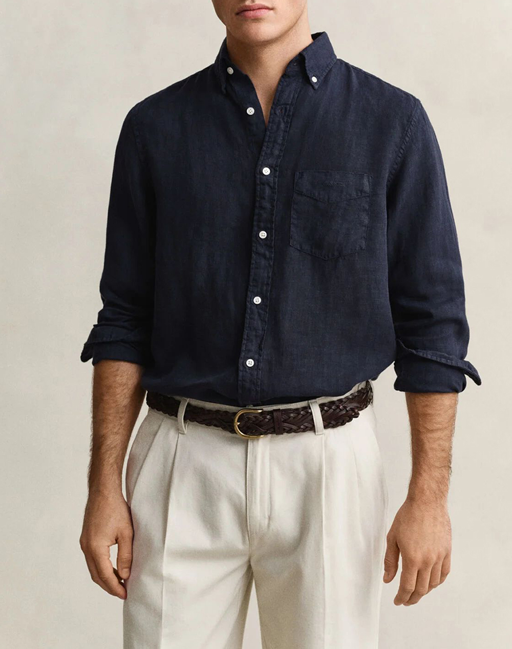 Gant Πουκαμισο Μμ Reg Gmnt Dyed Linen Shirt Ανδρας Ρουχα Πουκαμισα Darkblue Λινο 3G3240120 433