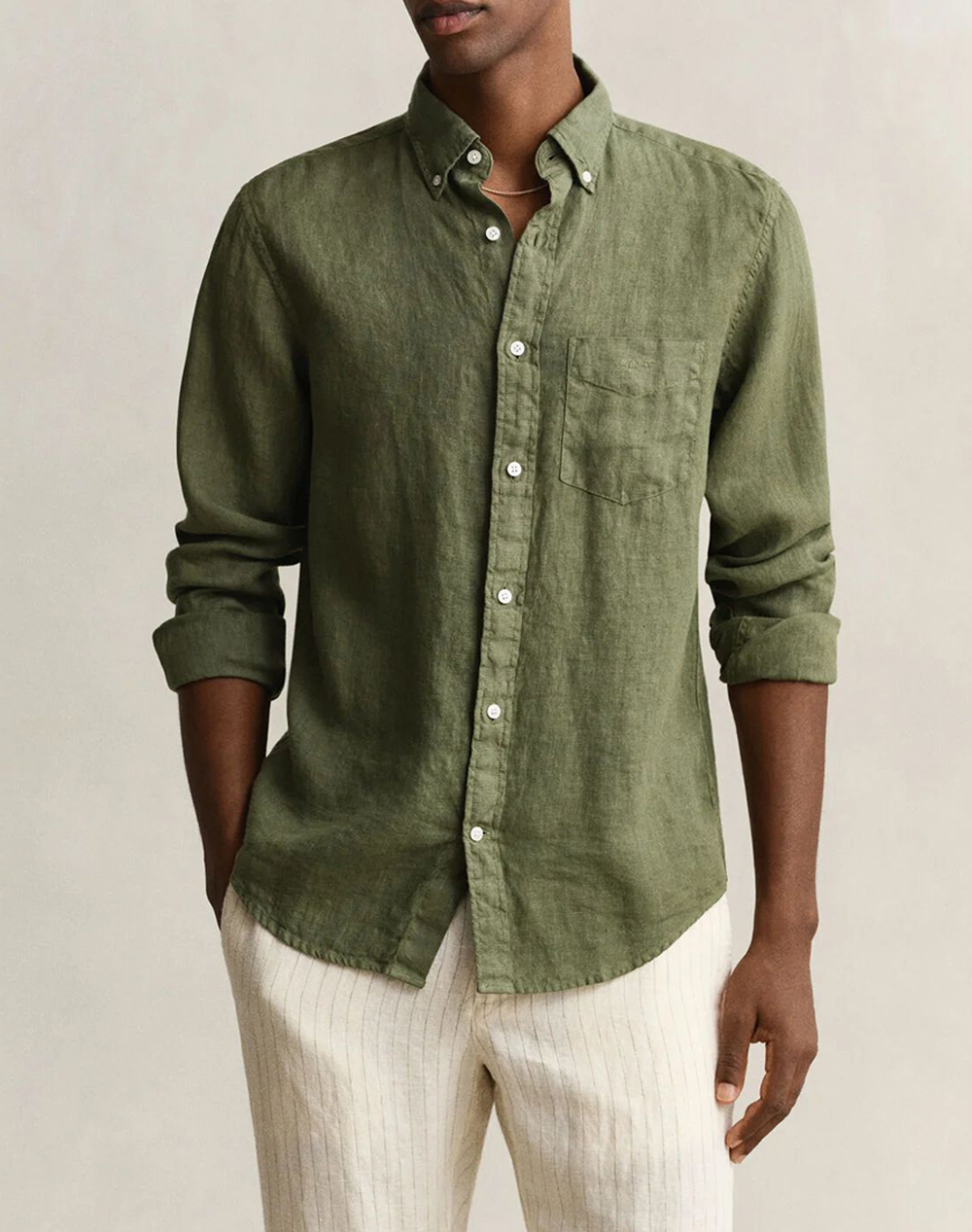 Gant Πουκαμισο Μμ Reg Gmnt Dyed Linen Shirt Ανδρας Ρουχα Πουκαμισα Darkgreen Λινο 3G3240120 379