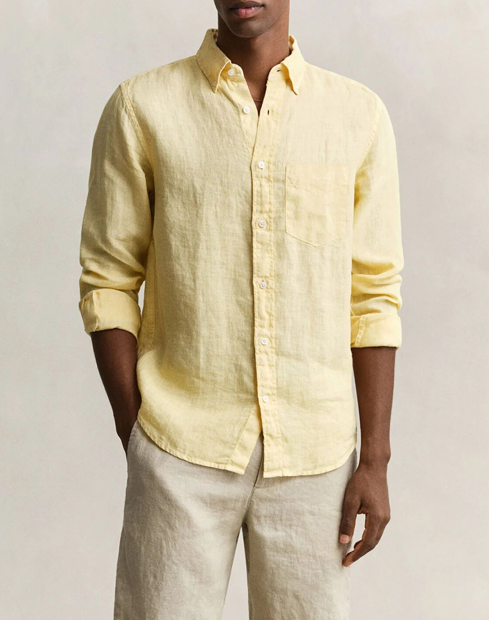 Gant Πουκαμισο Μμ Reg Gmnt Dyed Linen Shirt Ανδρας Ρουχα Πουκαμισα Lightyellow Λινο 3G3240120 700