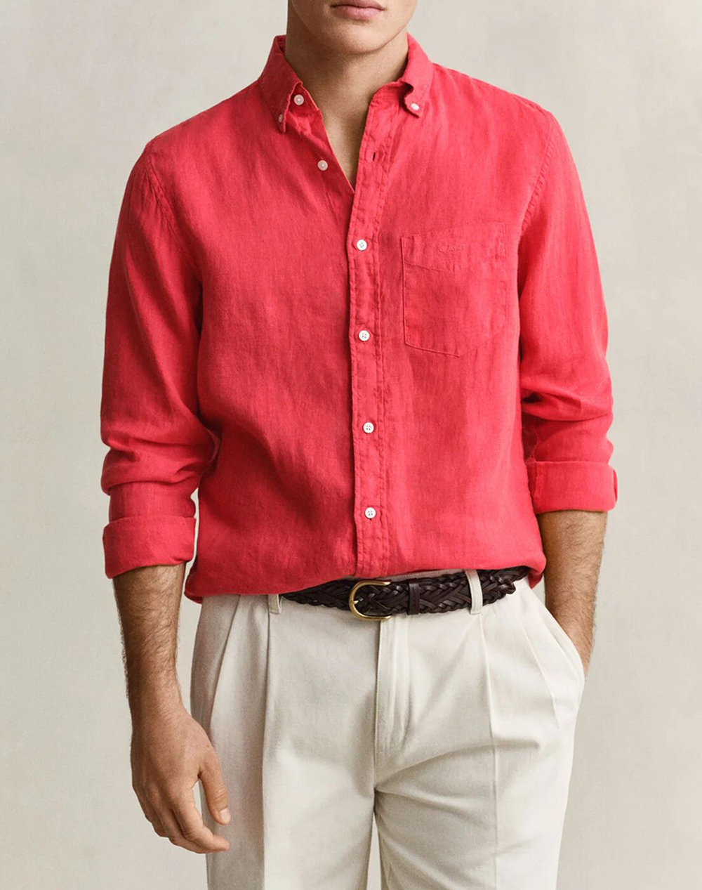 Gant Πουκαμισο Μμ Reg Gmnt Dyed Linen Shirt Ανδρας Ρουχα Πουκαμισα Deeppink Λινο 3G3240120 641
