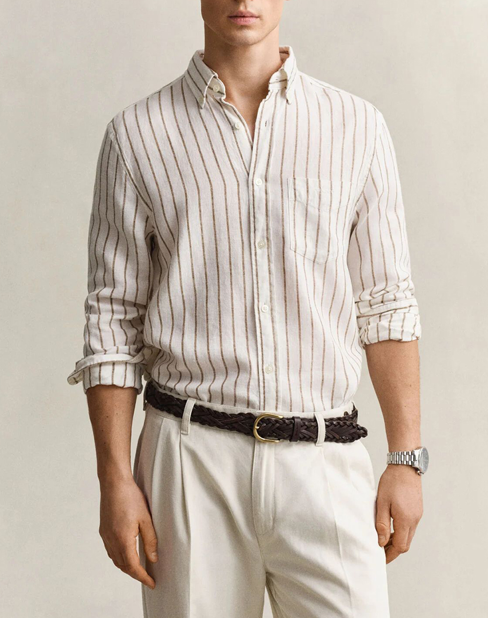Gant Πουκαμισο Μμ Reg Linen Viscose Stripe Shirt Ανδρας Ρουχα Πουκαμισα Cream Βισκοζλινο 3G3260055 130