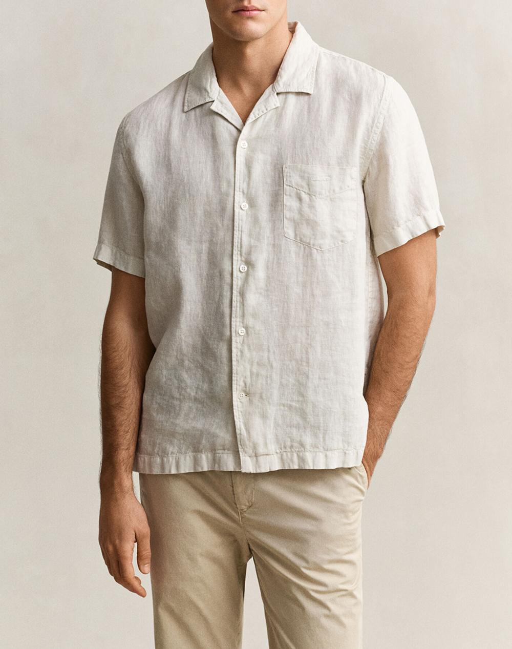 Gant Πουκαμισο Κμ Reg Gmnt Dyed Linen Ss Camp Shirt Ανδρας Ρουχα Πουκαμισα Biege Λινο 3G3261120 214
