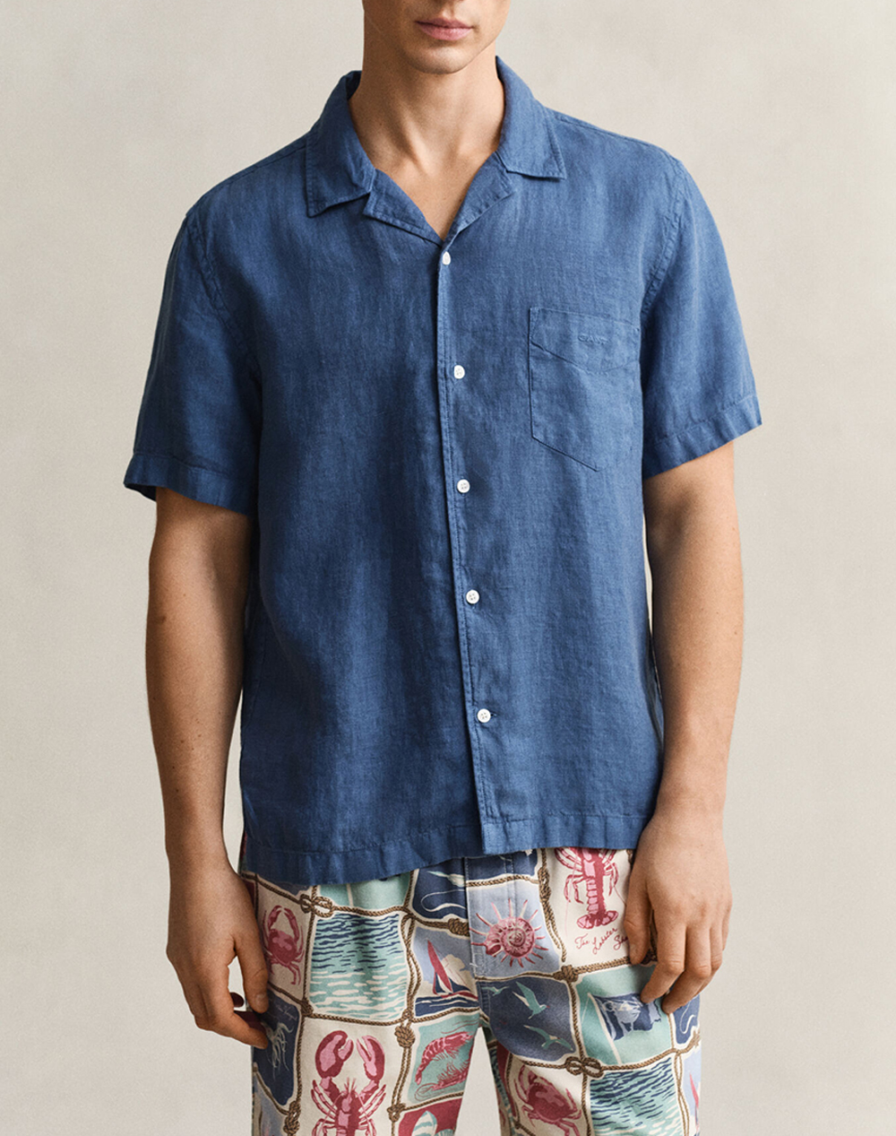 Gant Πουκαμισο Κμ Reg Gmnt Dyed Linen Ss Camp Shirt Ανδρας Ρουχα Πουκαμισα Blue Λινο 3G3261120 442