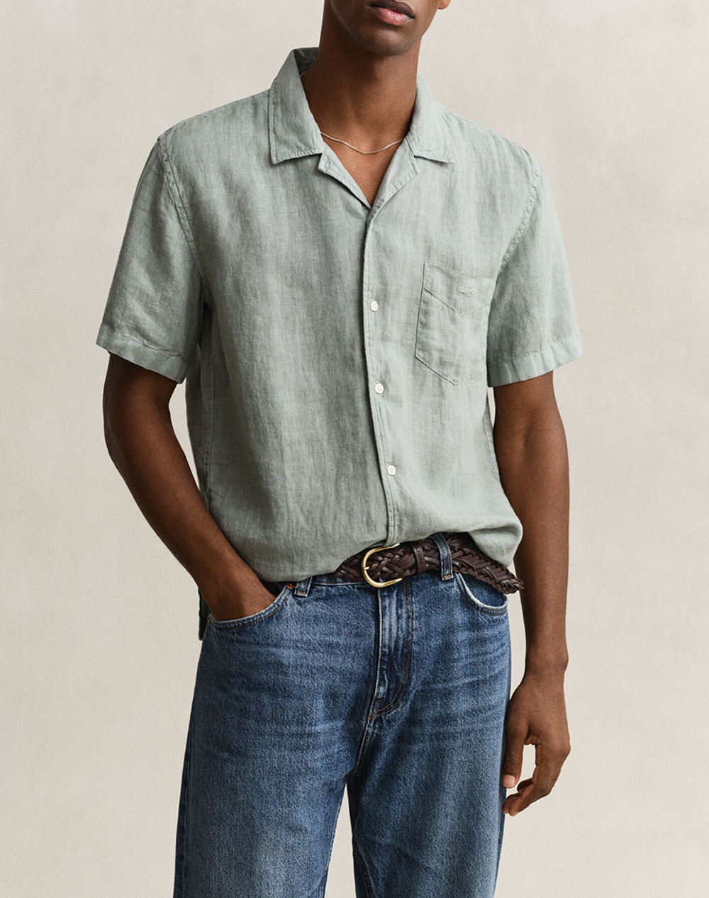 Gant Πουκαμισο Κμ Reg Gmnt Dyed Linen Ss Camp Shirt Ανδρας Ρουχα Πουκαμισα Khaki Λινο 3G3261120 10