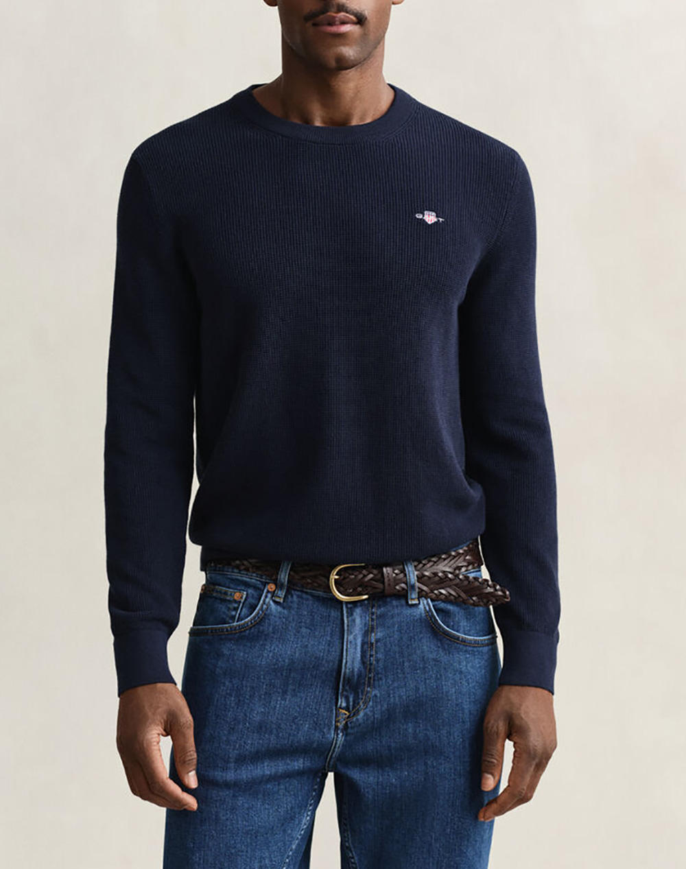 Gant Πουλοβερ Μμ Micro Textured Cotton C Neck Ανδρας Ρουχα Μπλουζες Πλεκτα Darkblue Βαμβακι 3G8030291 433 - Koolfly