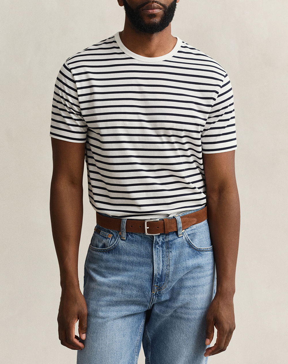 Gant Μπλουζα Κμ Pima Stripe Ss Tshirt Ανδρας Ρουχα Μπλουζες T Shirt Offwhite Βαμβακι 3G2003412 113