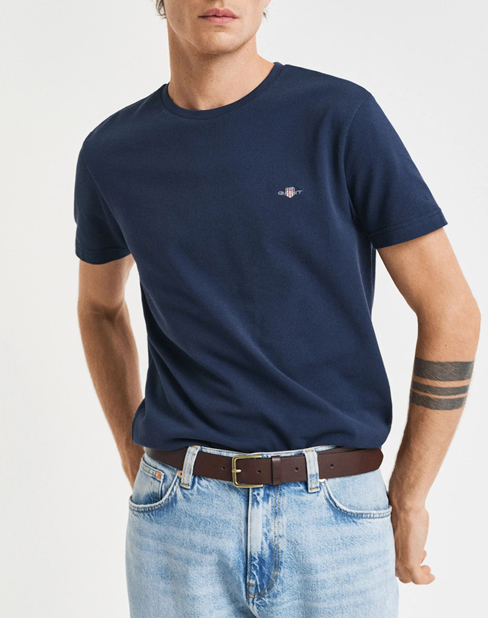 Gant Μπλουζα Κμ Slim Pique Ss T Shirt Ανδρας Ρουχα Μπλουζες T Shirt Darkblue Βαμβακι 3G2013033 433 - Koolfly