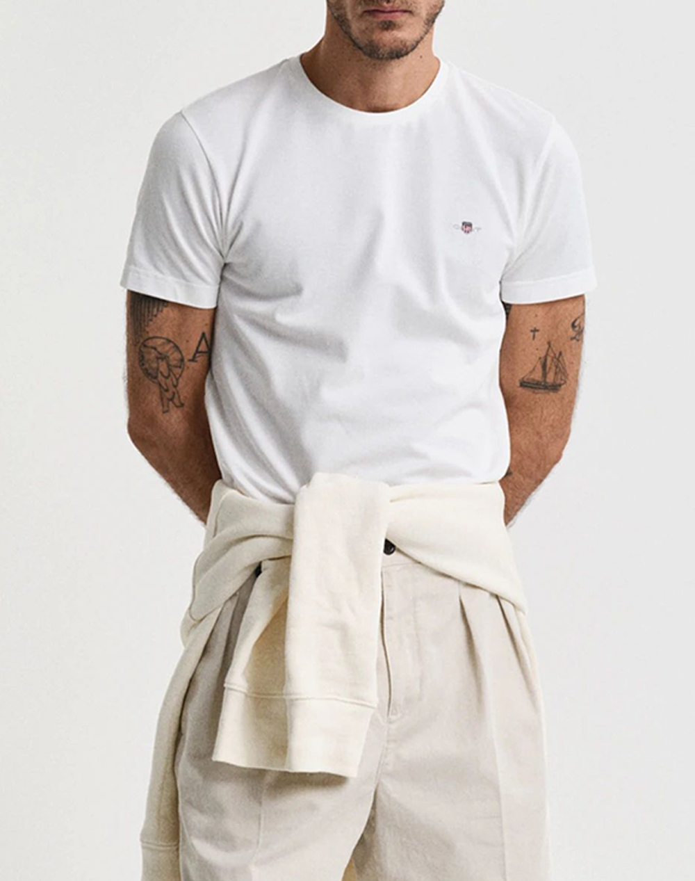 Gant Μπλουζα Κμ Slim Pique Ss T Shirt Ανδρας Ρουχα Μπλουζες T Shirt Offwhite Βαμβακι 3G2013033 113 - Koolfly