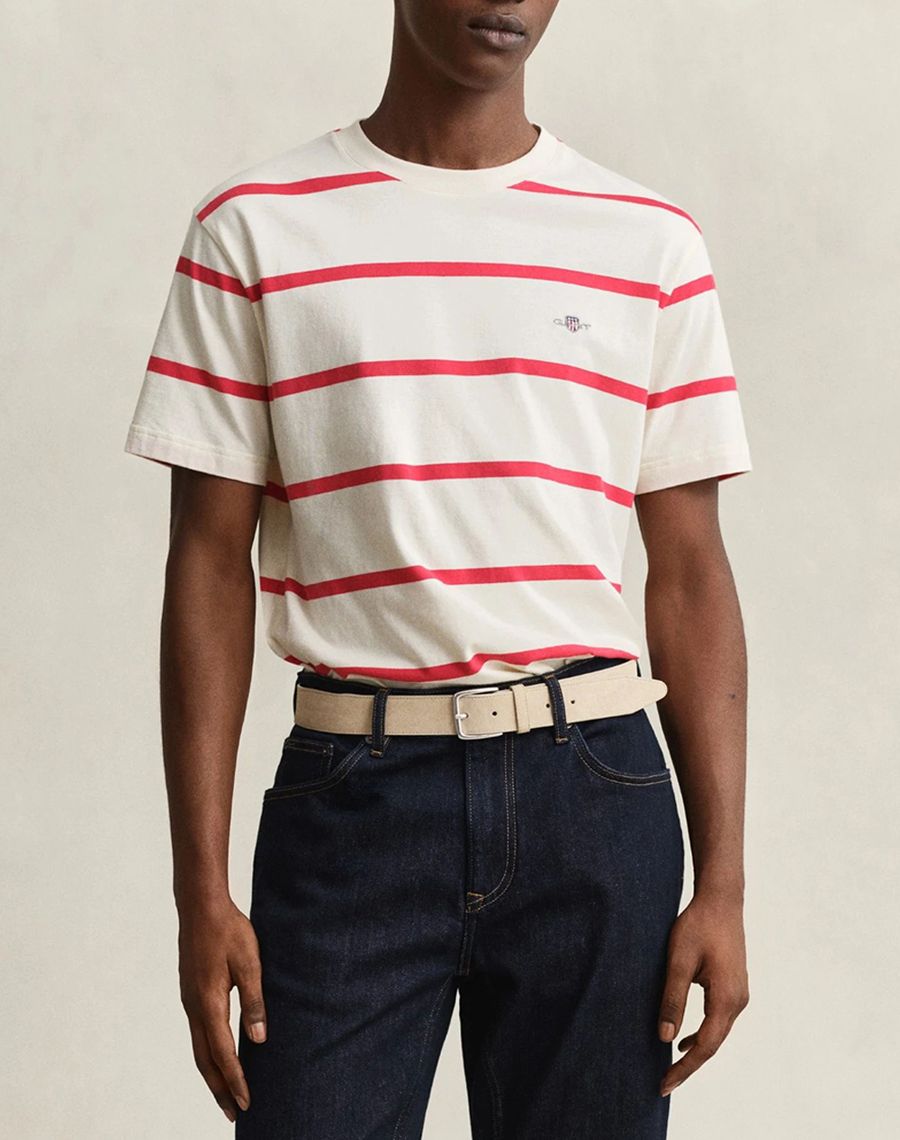 Gant Μπλουζα Κμ Striped Ss Tshirt Ανδρας Ρουχα Μπλουζες T Shirt Ivory Βαμβακι 3G2003398 119