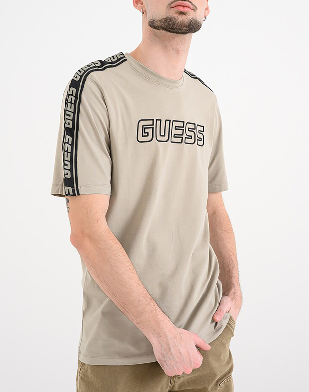 Guess Arlo Cn T Shirt Μπλουζα Ανδρικο Ανδρας Ρουχα Μπλουζες T Shirt Biege Βαμβακιμε Ελασταν Z4Gi18J1314 G9I0
