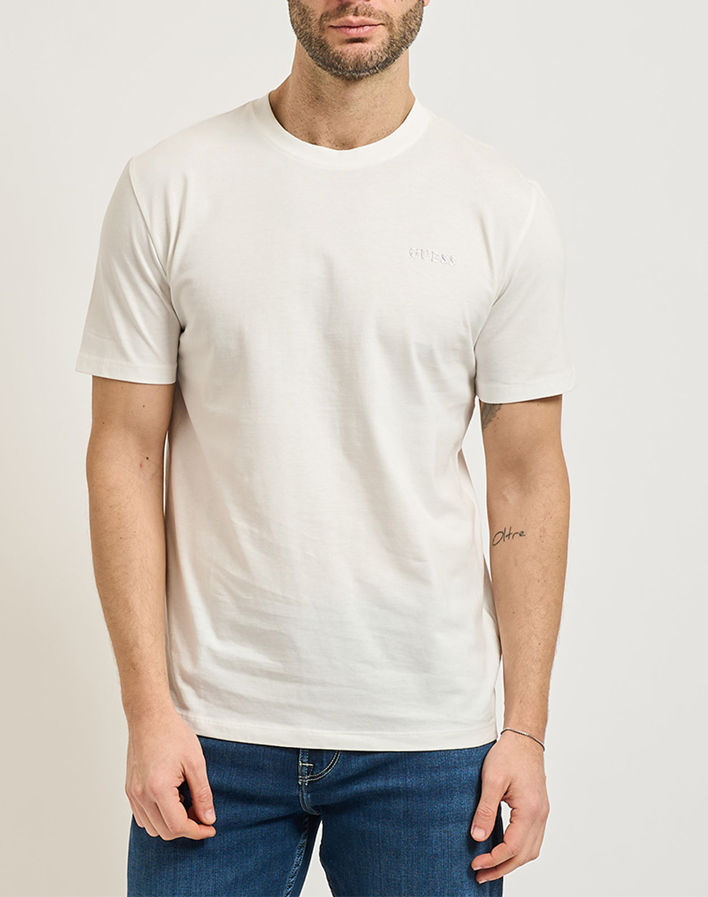 Guess Marzio Cn Ss T Shirt Μπλουζα Ανδρικο Ανδρας Ρουχα Μπλουζες T Shirt Ecru Βαμβακι Z6Ri17I3Z14 G018