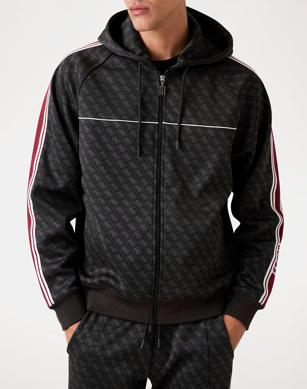 Guess Parimo 4G Full Zip Sweatshirt Φουτερ Ανδρικο Ανδρας Ρουχα Ζακετες Φουτερ Ζακετες Jetblack Συνθετικο Z5Bq13K2042 Fj9N