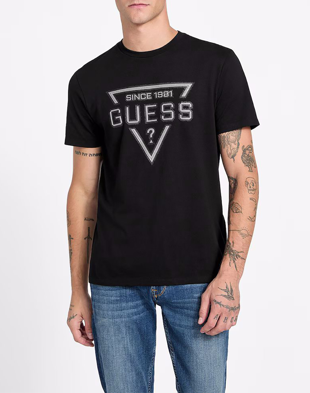 Guess Ss Bsc Painted Triangle Tee Μπλουζα Ανδρικο Ανδρας Ρουχα Μπλουζες T Shirt Black Βαμβακι M6Ri09I3Z14 Jblk