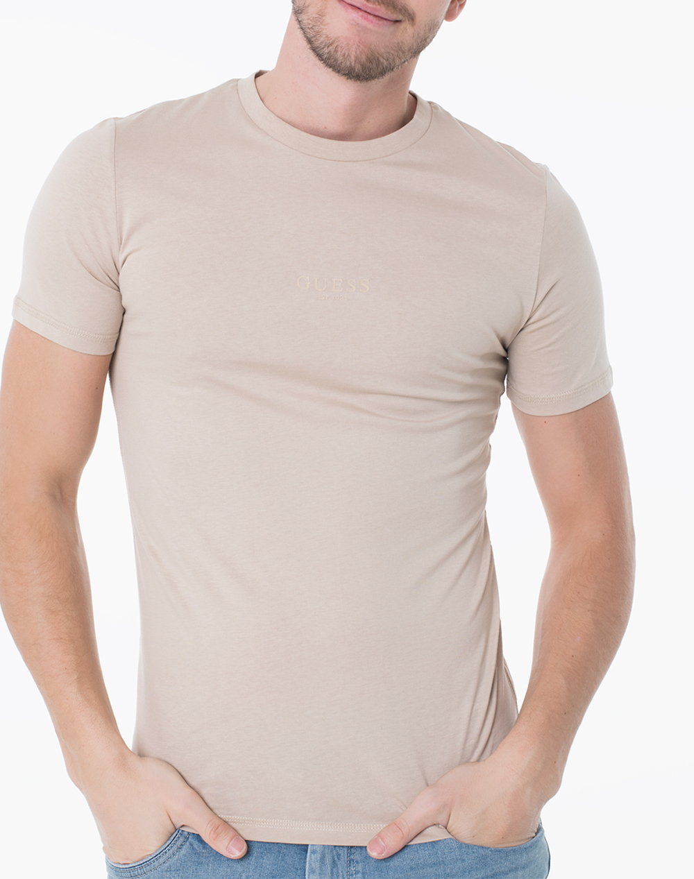 Guess Aidy Cn Ss Tee Μπλουζα Ανδρικο Ανδρας Ρουχα Μπλουζες T Shirt Biege Βαμβακι M2Yi72I3Z14 G1Dr