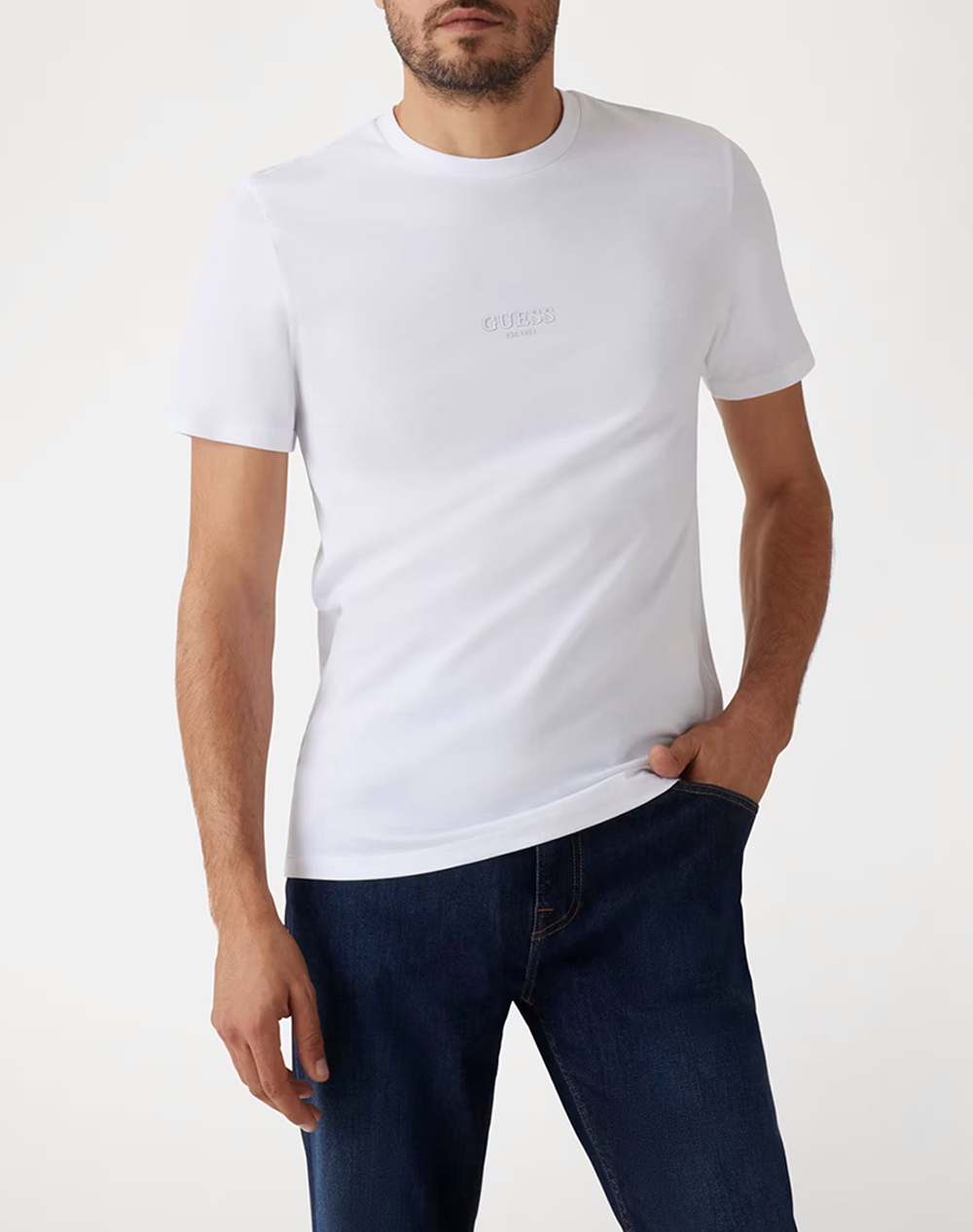 Guess Aidy Cn Ss Tee Μπλουζα Ανδρικο Ανδρας Ρουχα Μπλουζες T Shirt White Βαμβακι M2Yi72I3Z14 G011