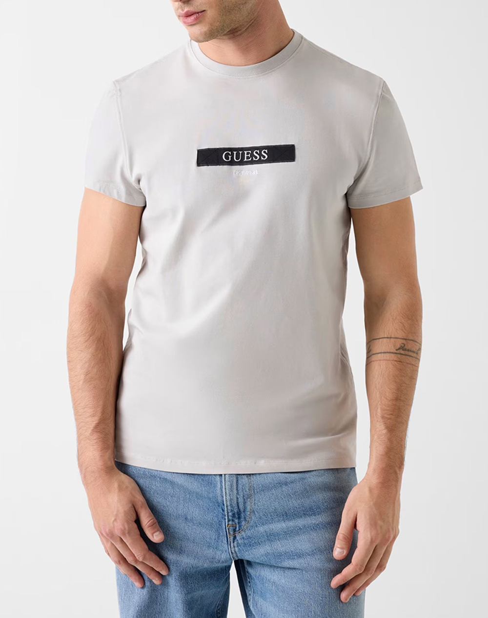 Guess Ss Cn Logo Box Tee Μπλουζα Ανδρικο Ανδρας Ρουχα Μπλουζες T Shirt Lightgray Βαμβακιμε Ελασταν M6Ri17J1314 A92E