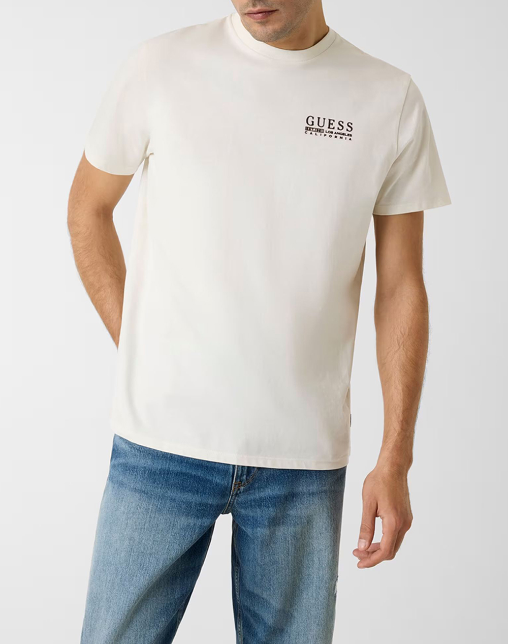 Guess Ss Bsc Guess Cali Logo Tee Μπλουζα Ανδρικο Ανδρας Ρουχα Μπλουζες T Shirt Cream Βαμβακι M6Ri05Kbw41 G291