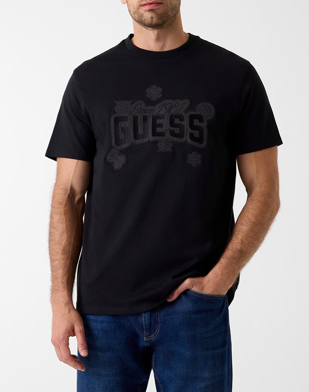 Guess Ss Bsc Peony Stitch Tee Μπλουζα Ανδρικο Ανδρας Ρουχα Μπλουζες T Shirt Black Βαμβακι M6Ri04I3Z14 Jblk
