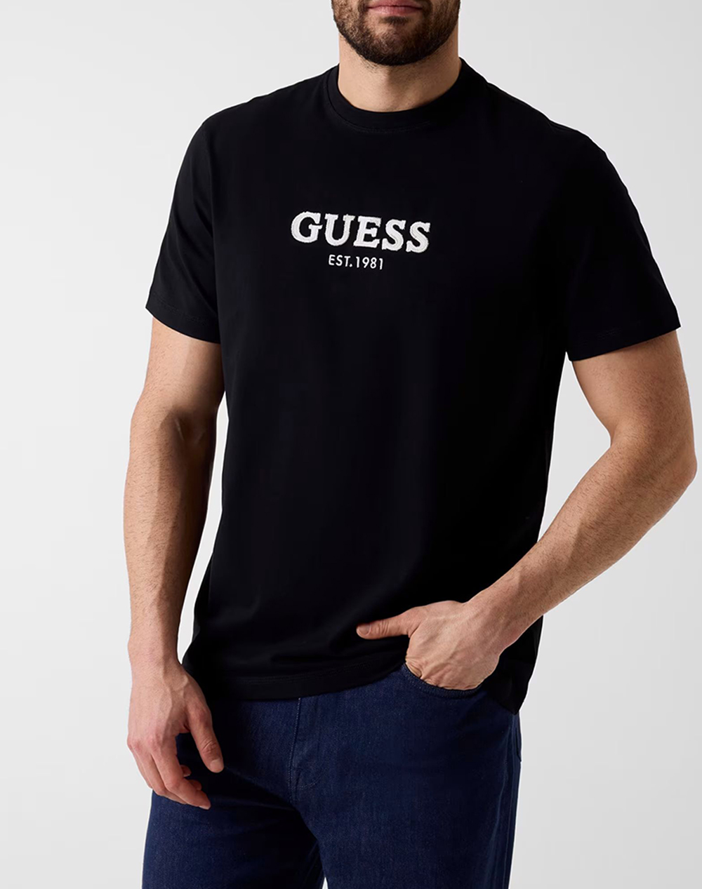 Guess Cn Ss Guess Logo Contrast Stit Μπλουζα Ανδρικο Ανδρας Ρουχα Μπλουζες T Shirt Black Βαμβακιμε Ελασταν M6Gi16K3032 Jblk