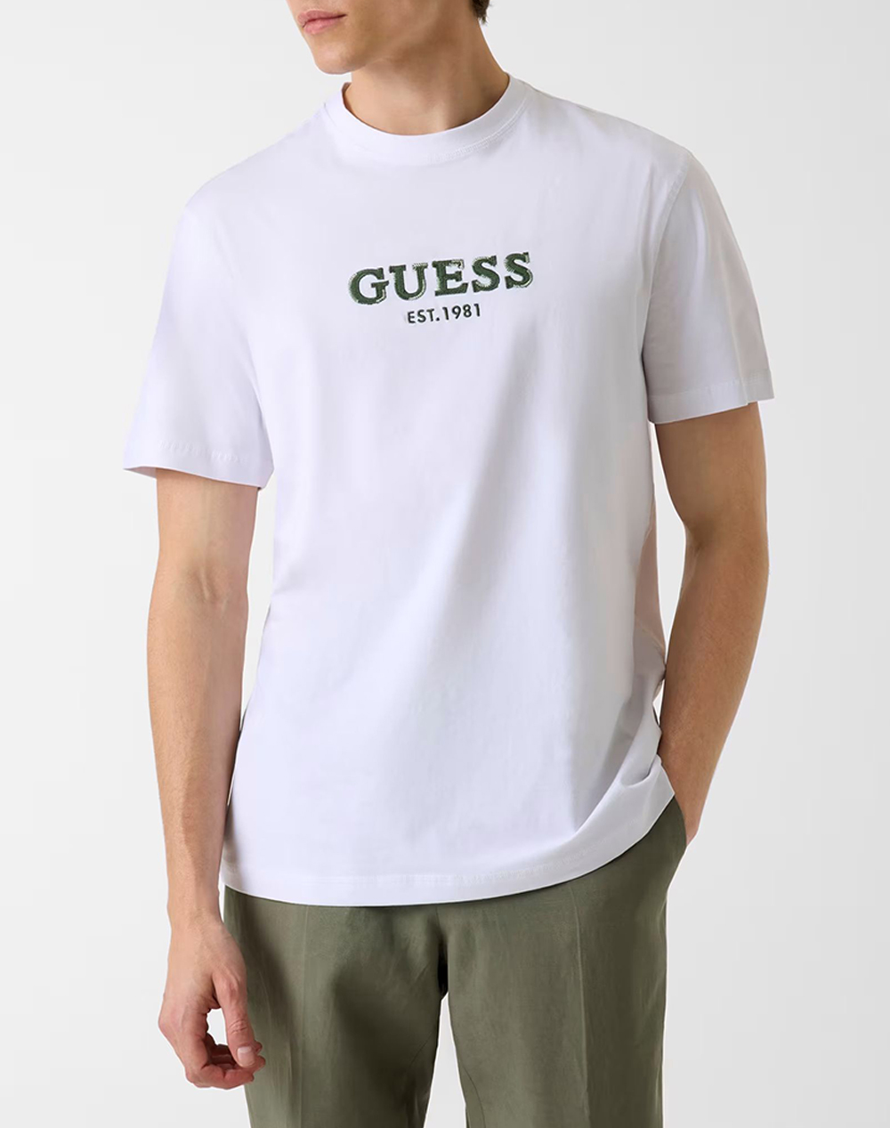 Guess Cn Ss Guess Logo Contrast Stit Μπλουζα Ανδρικο Ανδρας Ρουχα Μπλουζες T Shirt White Βαμβακιμε Ελασταν M6Gi16K3032 G011