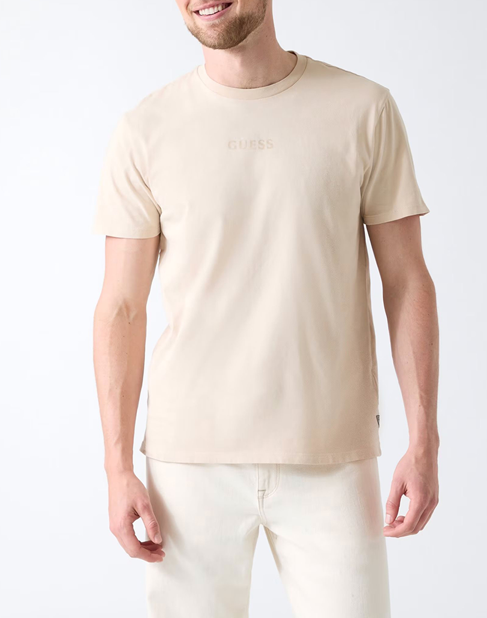 Guess Ss Bsc Quattro G Mist Tee Μπλουζα Ανδρικο Ανδρας Ρουχα Μπλουζες T Shirt Biege Βαμβακι M6Gi27K3249 F1Pv
