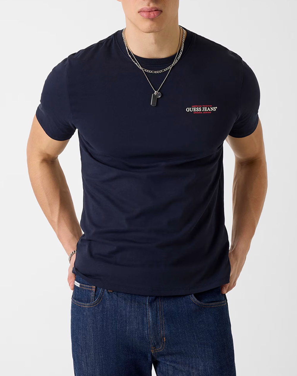 Guess Jeans Gj Ss Cn Slim American Tr Tee Μπλουζα Ανδρικο Ανδρας Ρουχα Μπλουζες T Shirt Darkblue Βαμβακι M4Yi55K8Hm0 A71W