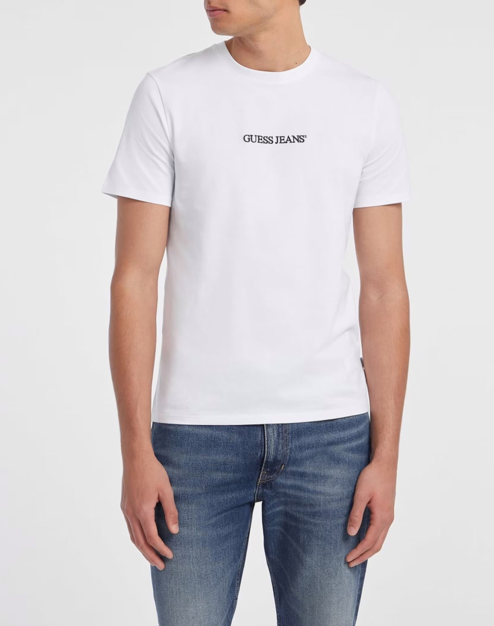 Guess Jeans Gj Ss Cn Slim Logo Embro Tee Μπλουζα Ανδρικο Ανδρας Ρουχα Μπλουζες T Shirt White Βαμβακι M4Yi52K8Hm0 G011