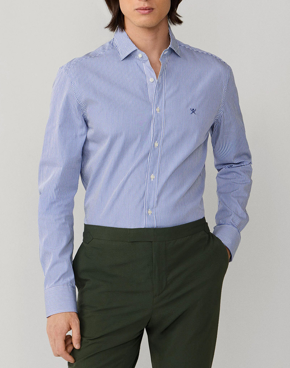 Hackett Essentials City Bengal Stripe Πουκαμισο Ανδρικο Ανδρας Ρουχα Πουκαμισα Navyblue Βαμβακι Hm3010537 595 - Koolfly