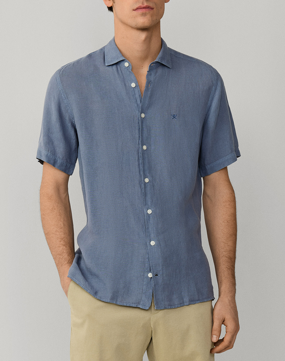Hackett Essentials Gmd Linen Ss Πουκαμισο Ανδρικο Ανδρας Ρουχα Πουκαμισα Steelblue Λινο Hm3010633 583