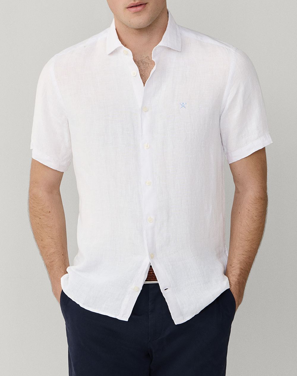 Hackett Essentials Gmd Linen Ss Πουκαμισο Ανδρικο Ανδρας Ρουχα Πουκαμισα White Λινο Hm3010633 802 - Koolfly