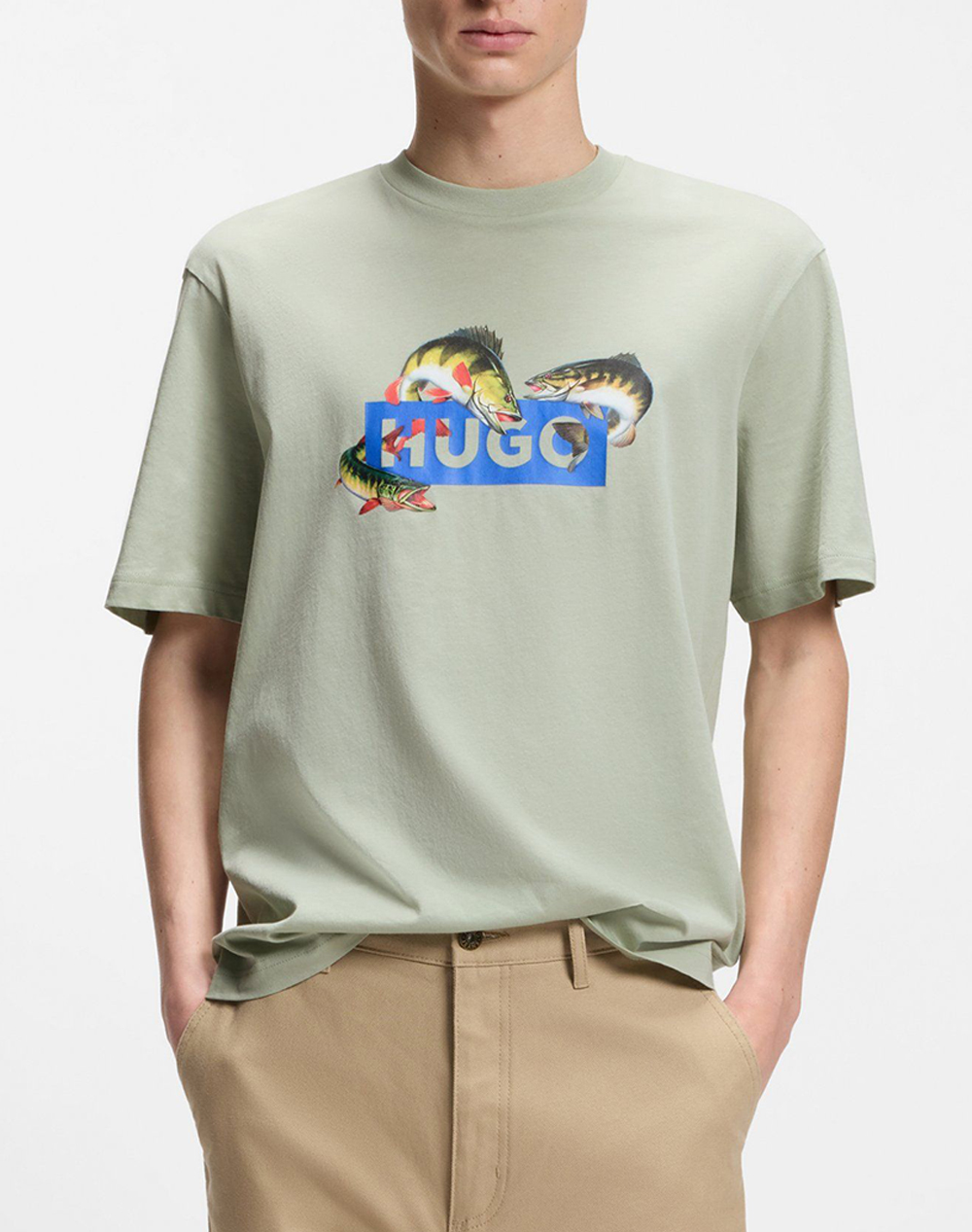 Hugo Nalotrix 10258299 01 Ανδρας Ρουχα Μπλουζες T Shirt Lightgreen Βαμβακι 50554349 340