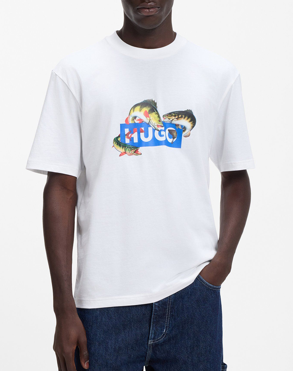 Hugo Nalotrix 10258299 01 Ανδρας Ρουχα Μπλουζες T Shirt Offwhite Βαμβακι 50554349 110