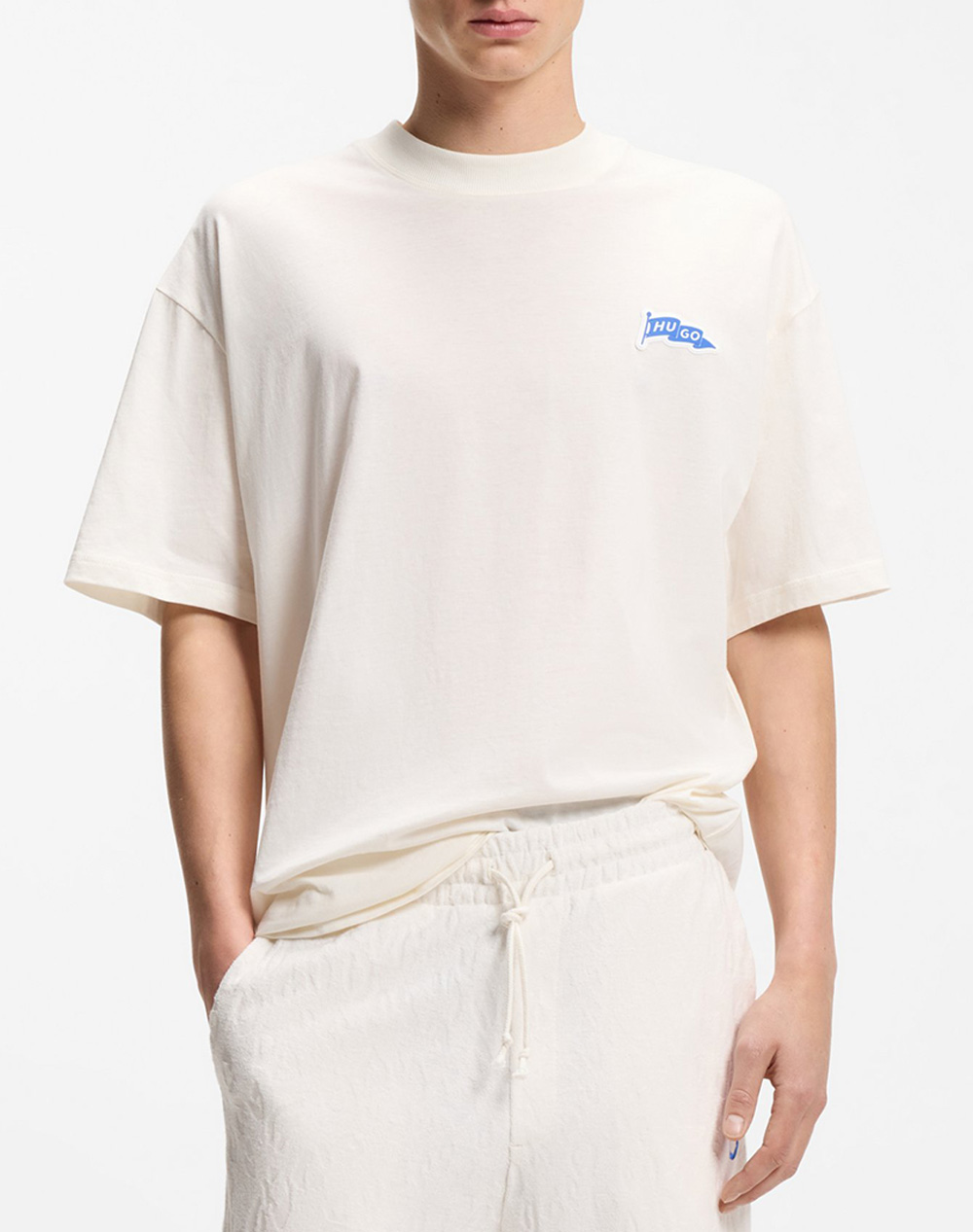 Hugo Nohatio 10278039 01 Ανδρας Ρουχα Μπλουζες T Shirt Offwhite Βαμβακι 50556411 121 - Koolfly