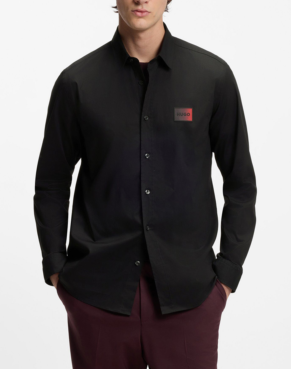 Hugo Emero 10243670 02 Ανδρας Ρουχα Πουκαμισα Black Βαμβακιμε Ελασταν 50555786 001