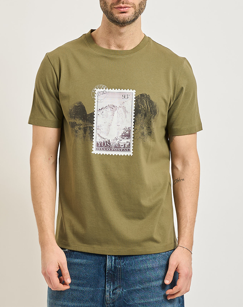 Hugo Divalis 10272987 01 Ανδρας Ρουχα Μπλουζες T Shirt Khaki Βαμβακι 50553713 389