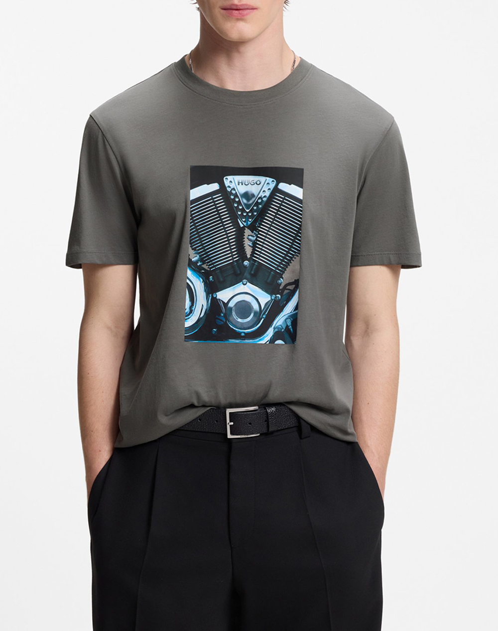 Hugo Dostino 10266462 01 Ανδρας Ρουχα Μπλουζες T Shirt Darkgray Βαμβακι 50557674 025
