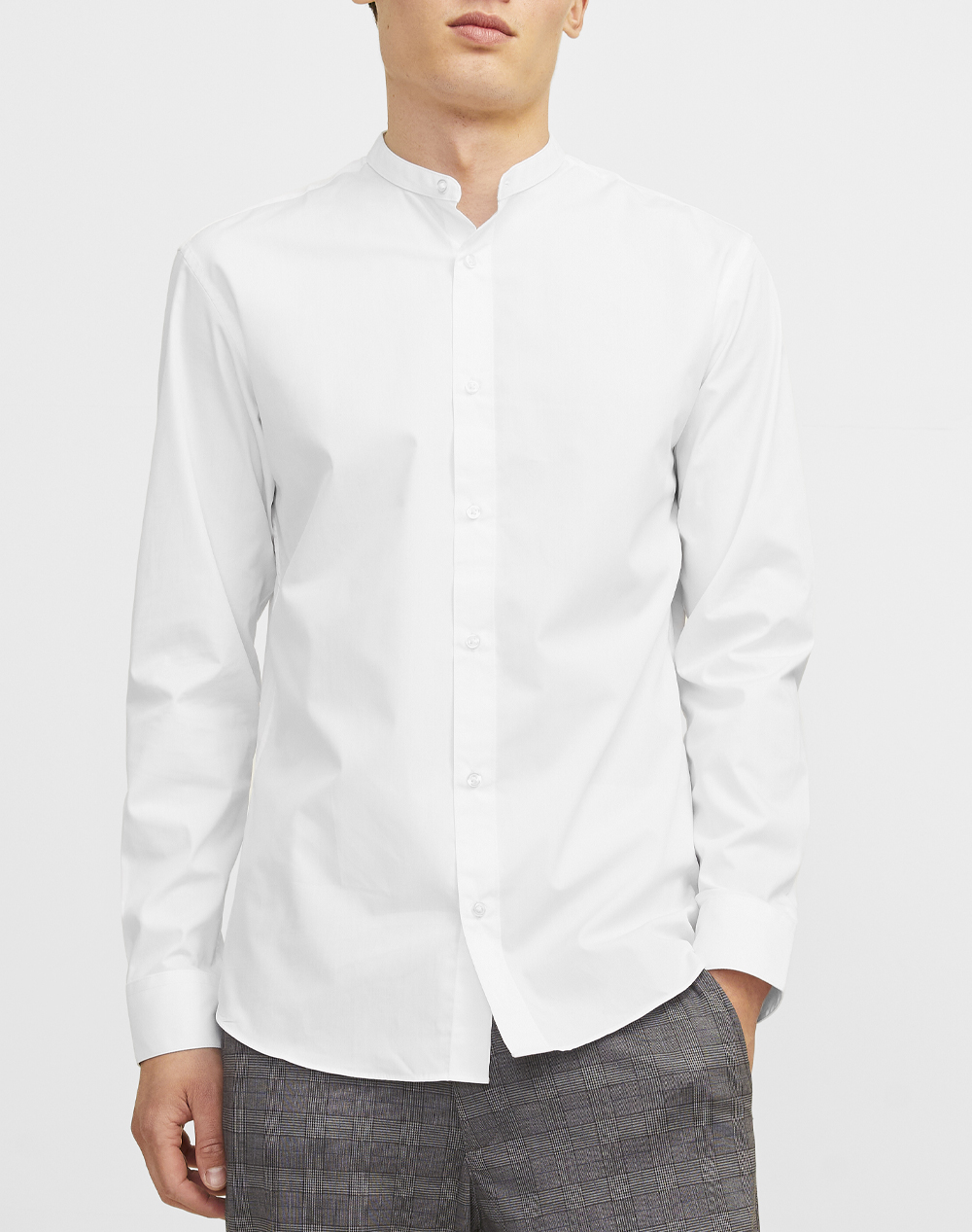 Jack&Jones Jjjoe Shirt Ls Plain Mao Ανδρας Ρουχα Πουκαμισα White Βαμβακι,Συνθετικο 12205921 White - Koolfly