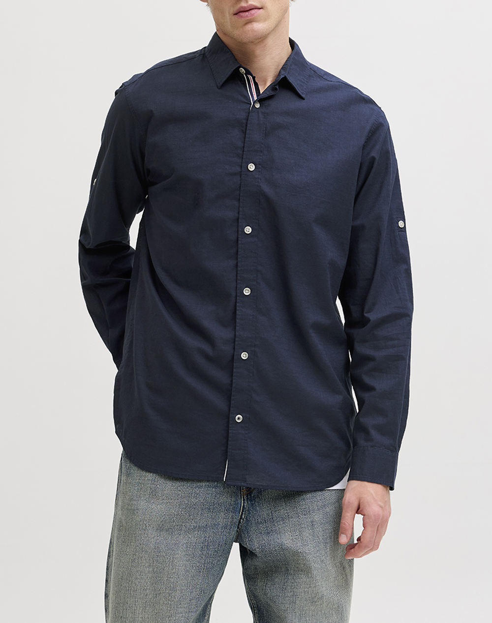 Jack&Jones Jjhenry Slub Detail Shirt Ls Ανδρας Ρουχα Πουκαμισα Navyblue Βαμβακι 12289197 Navy Blazer