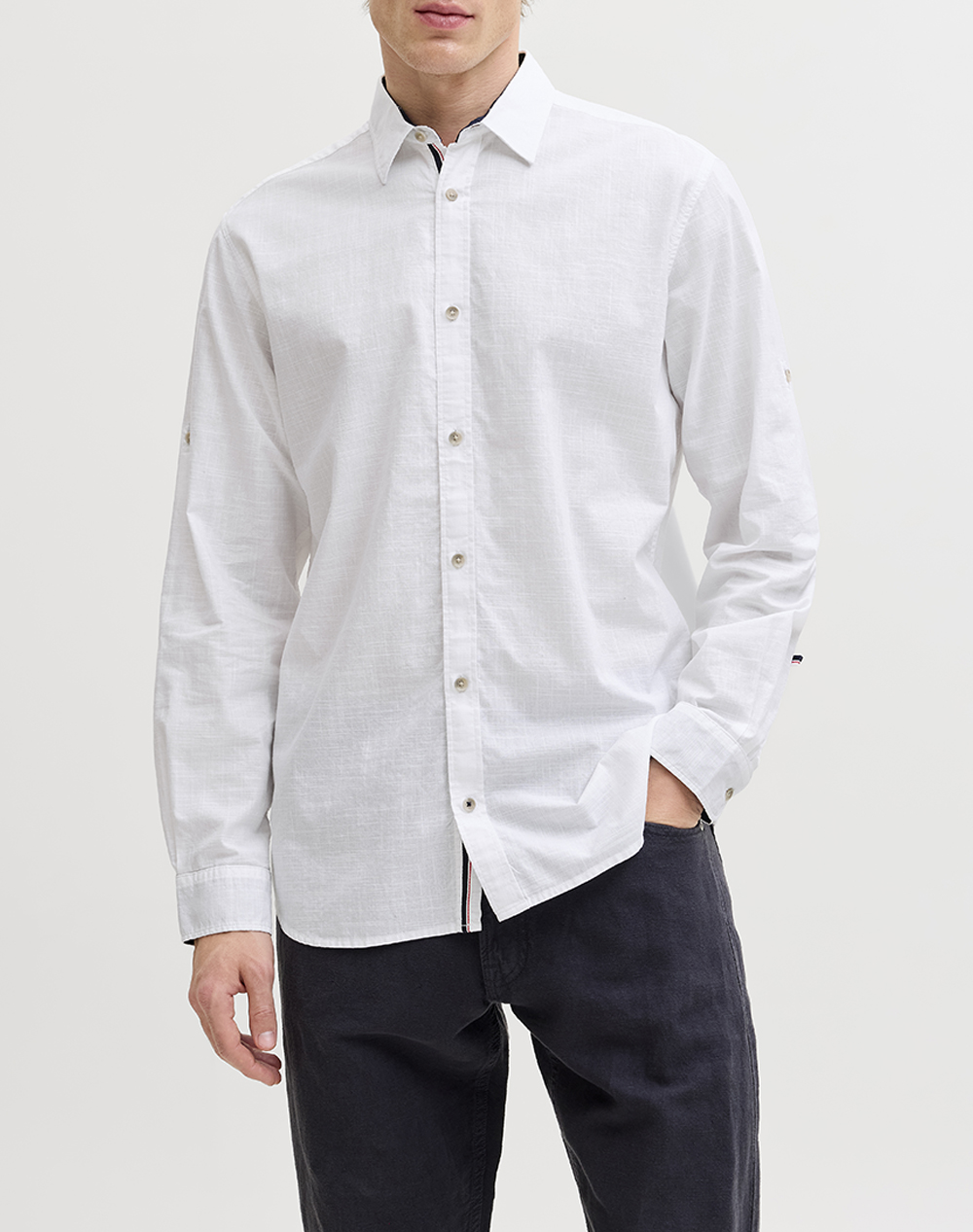 Jack&Jones Jjhenry Slub Detail Shirt Ls Ανδρας Ρουχα Πουκαμισα White Βαμβακι 12289197 Bright White
