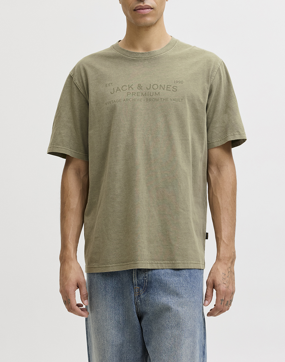 Jack&Jones Jprbluaiden Ss Tee Ανδρας Ρουχα Μπλουζες T Shirt Khaki Βαμβακι 12293014 Winter Moss - Koolfly