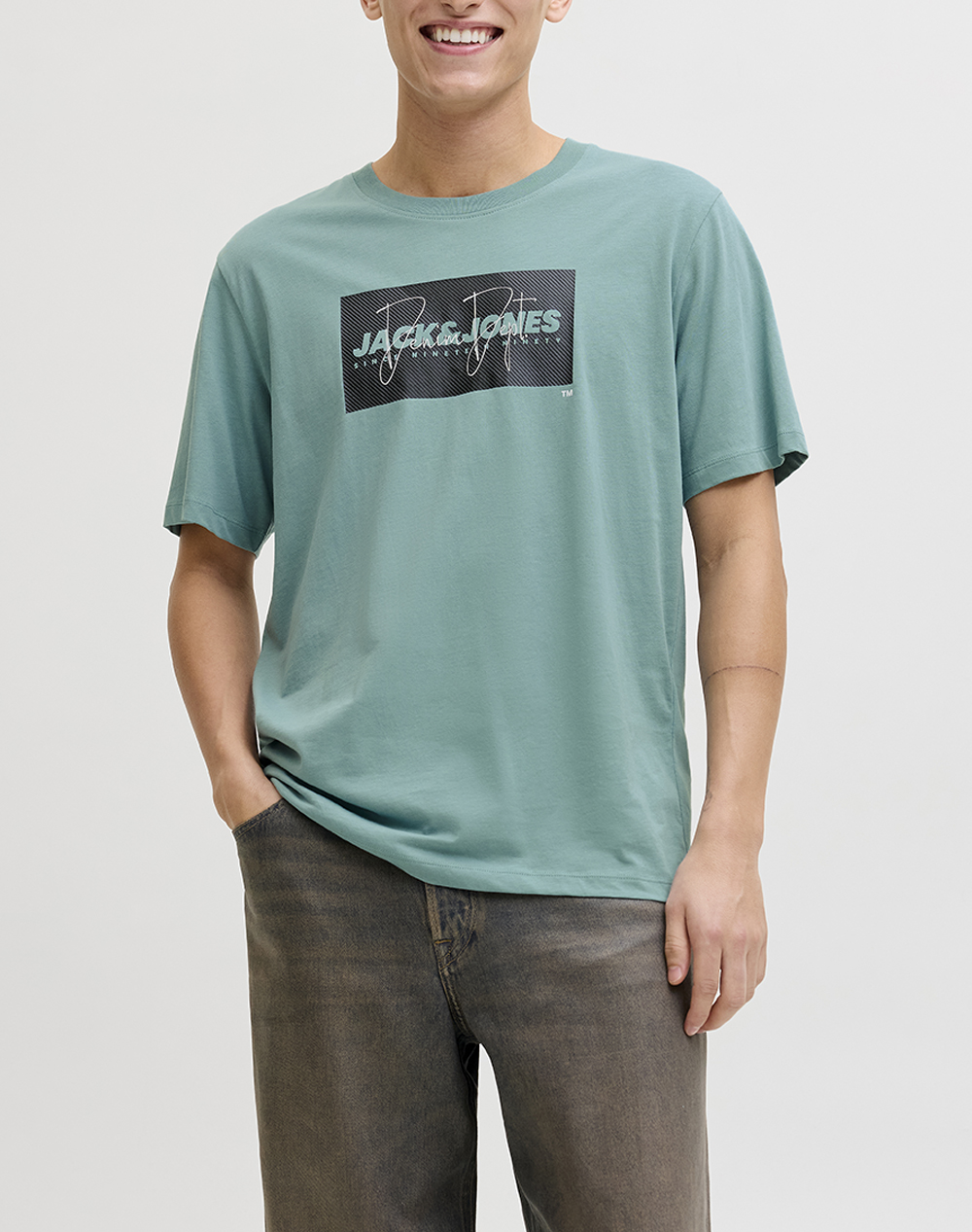 Jack&Jones Jjcole Print Tee Ss Crew Neck Ln Ανδρας Ρουχα Μπλουζες T Shirt Ciel Βαμβακι 12288492 Mineral Blue