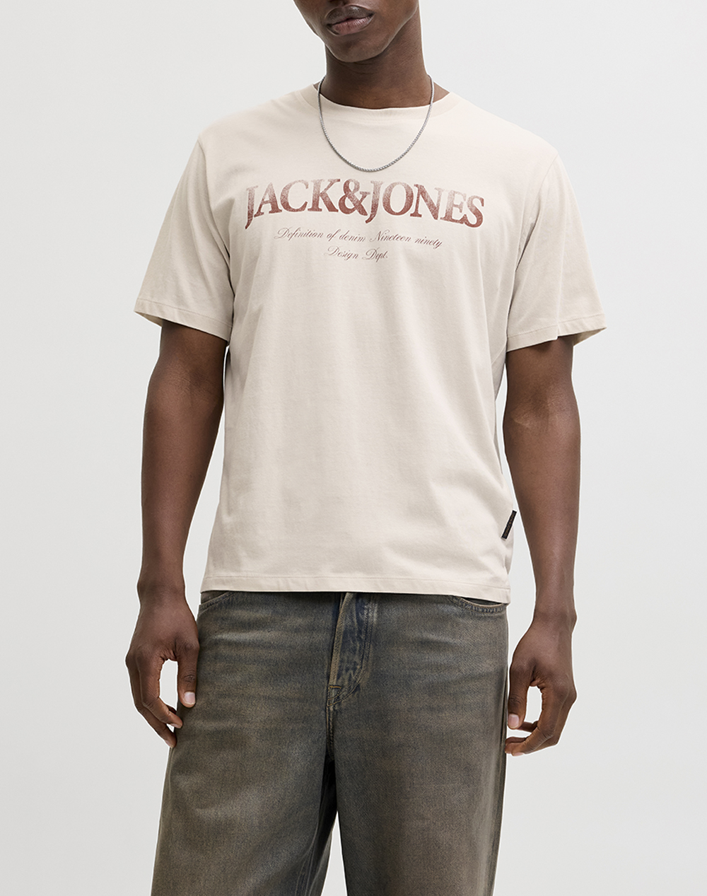 Jack&Jones Jjdevin Daytona Print Tee Ss Crew Ln Ανδρας Ρουχα Μπλουζες T Shirt Cream Βαμβακι 12290173 Moonbeam - Koolfly