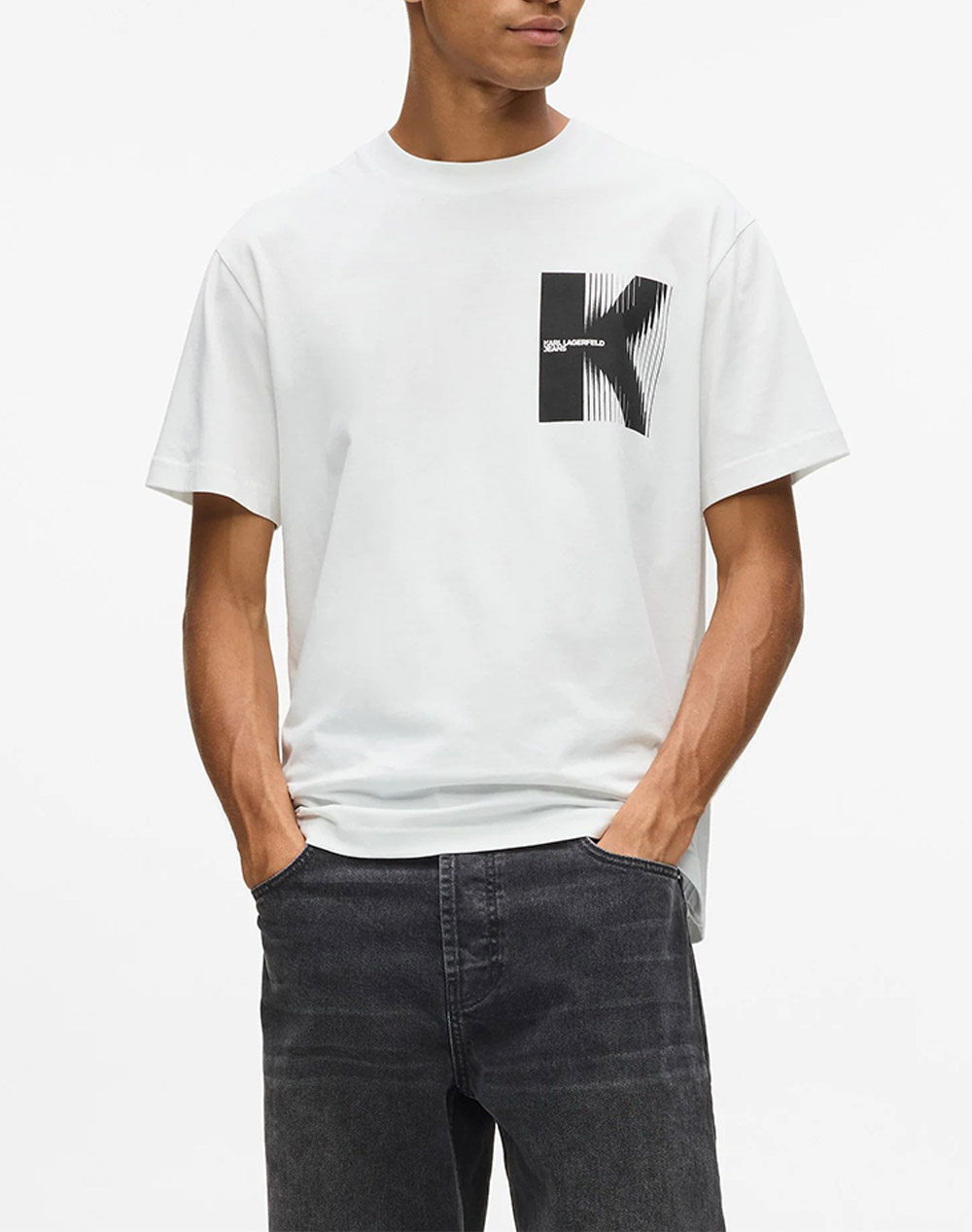 Karl Lagerfeld Jeans Klj Reg Ss K Logo Tee Ανδρας Ρουχα Μπλουζες T Shirt White Βαμβακι B1m17066 100 - Koolfly