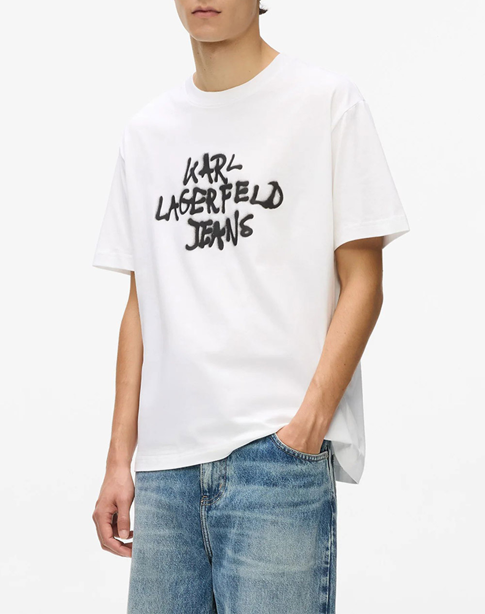 Karl Lagerfeld Jeans Klj Reg Ss Graffiti Tee Ανδρας Ρουχα Μπλουζες T Shirt White Βαμβακι B1m17065 100 - Koolfly