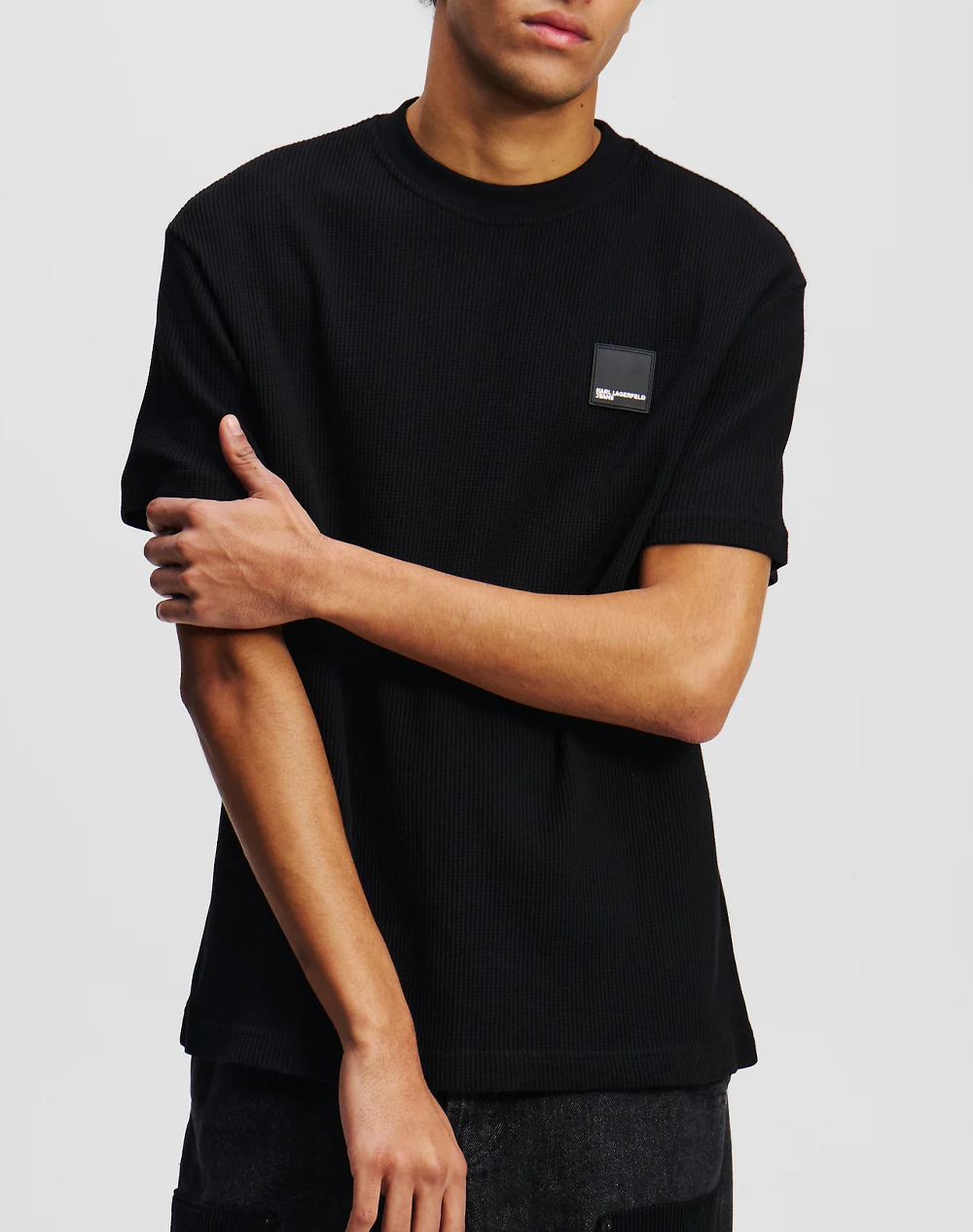 Karl Lagerfeld Jeans Klj Reg Ss Waffle Tee Ανδρας Ρουχα Μπλουζες T Shirt Black Βαμβακι A1M17049 999