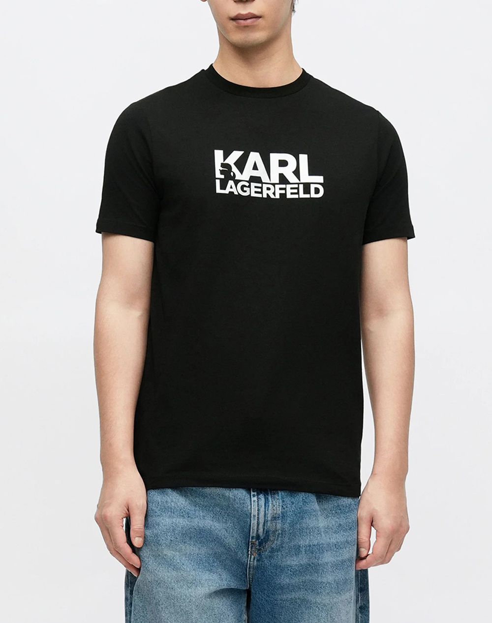 Karl Lagerfeld T Shirt Crewneck Ανδρας Ρουχα Μπλουζες T Shirt Totalblack Βαμβακι 755780 561235 910 - Koolfly