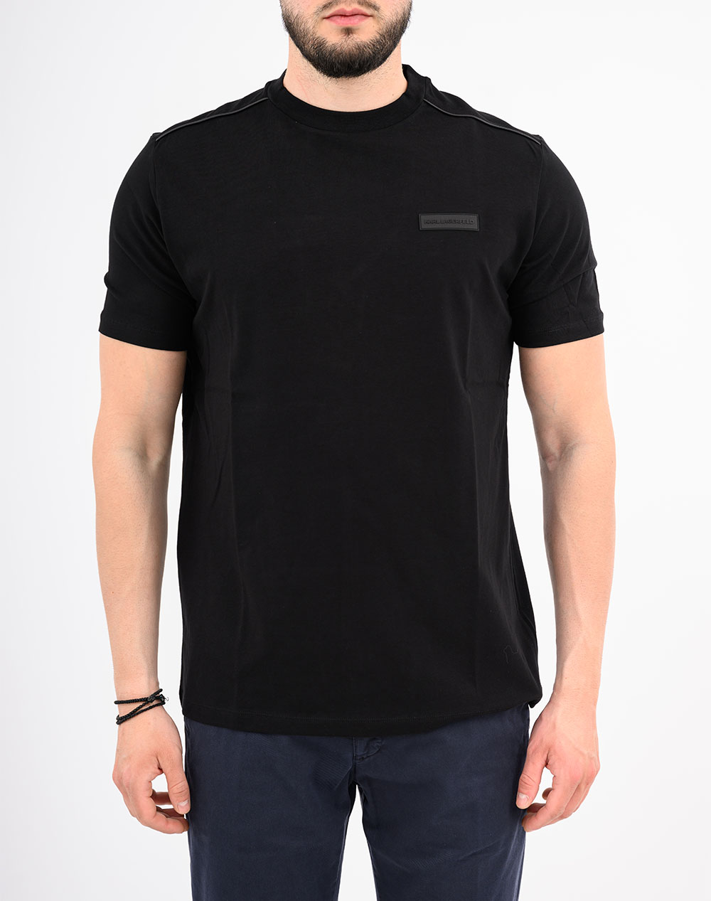 Karl Lagerfeld T Shirt Crewneck Ανδρας Ρουχα Μπλουζες T Shirt Black Βαμβακιμε Ελασταν 755020 561221 990